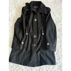 Giacca Womens Mid-Length Black Wool Blend Coat With Button Details